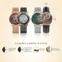 Flower Background Custom Name Personalized Lady Watches - Gift For Her